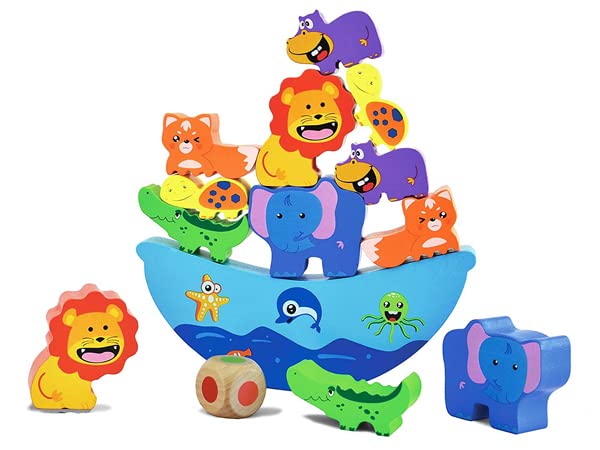 Wooden Animal Balance Stacking Game for Kids and Toddlers