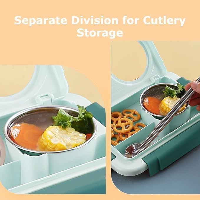 Stainless Steel Lunch Box with 3 Compartments & Steel Cutlery