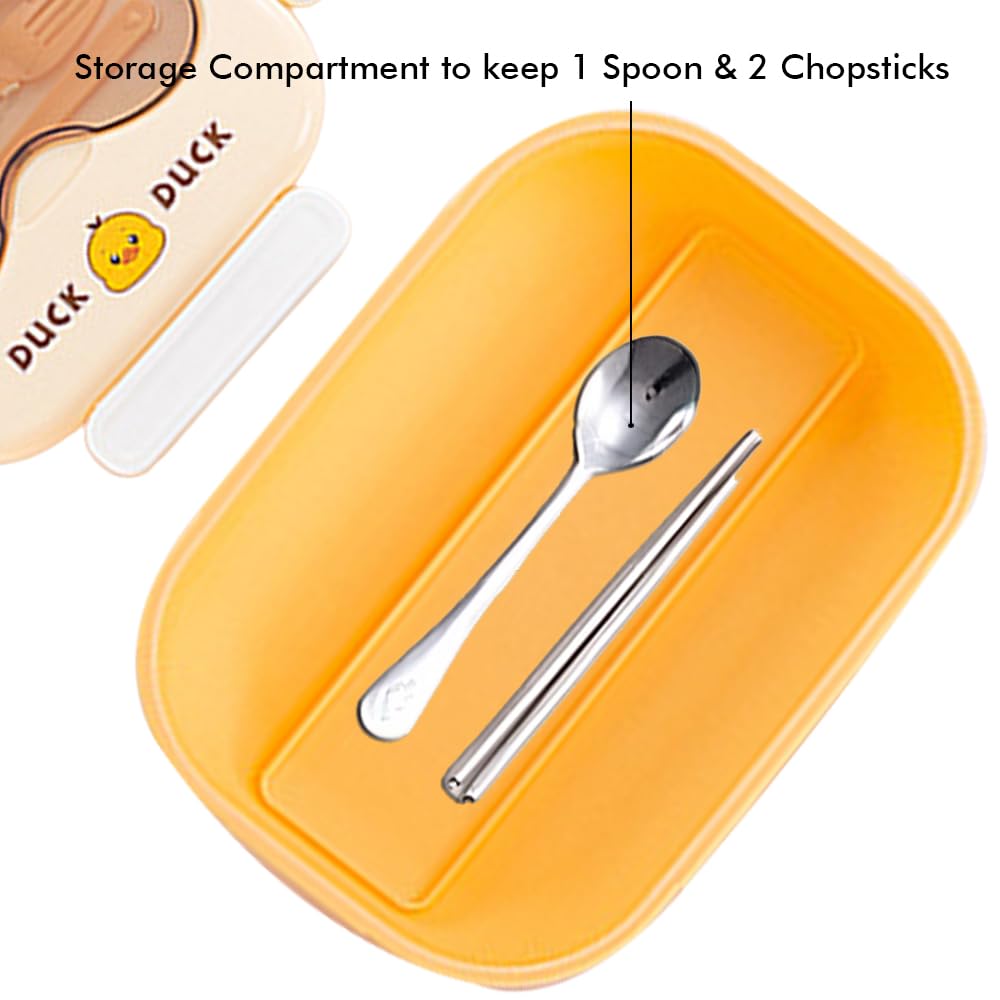 Yellow Duck-Duck Theme Double Lock Stainless Steel Kids Lunch/Tiffin Box