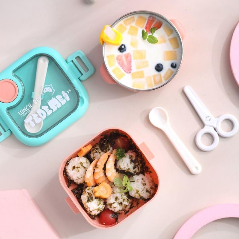Stainless Steel Children's Insulated Baby Food Bowl with Spoon and Scissors
