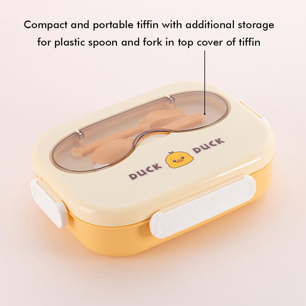 Yellow Duck-Duck Theme Double Lock Stainless Steel Kids Lunch/Tiffin Box