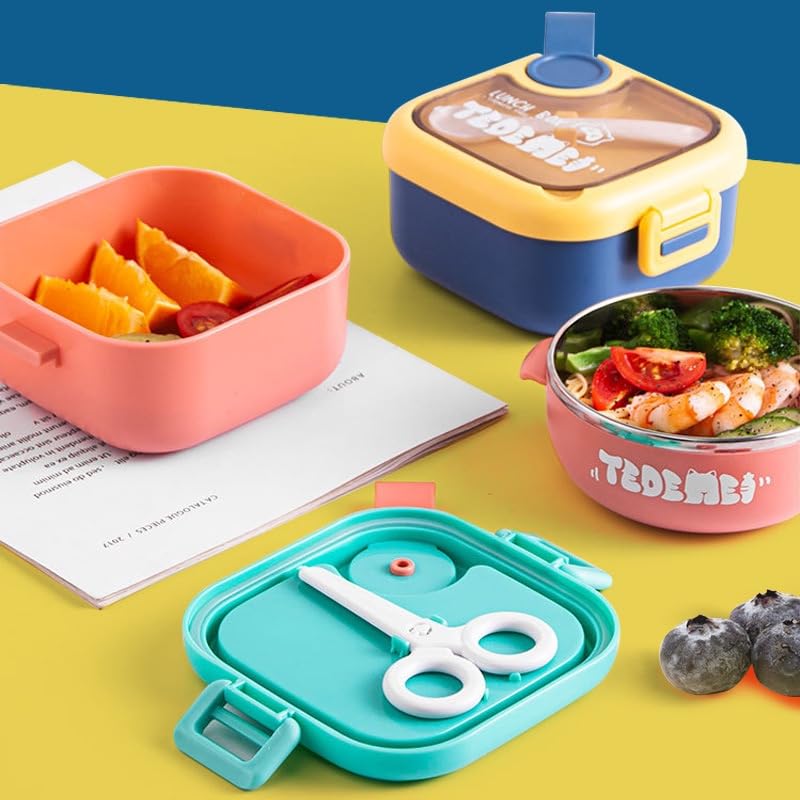 Stainless Steel Children's Insulated Baby Food Bowl with Spoon and Scissors