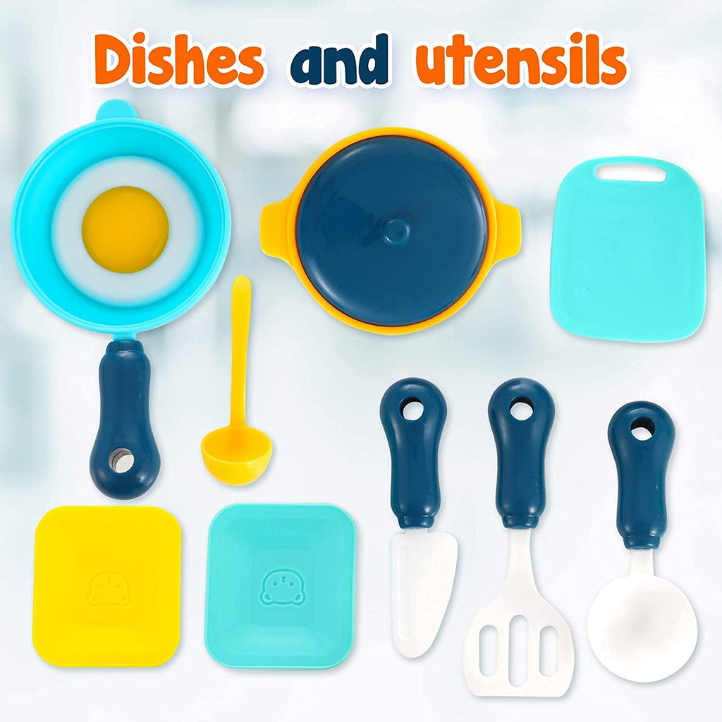 Simulation Kitchen Set with Tableware and Utensils for Pretend Play Cooking and Dining.