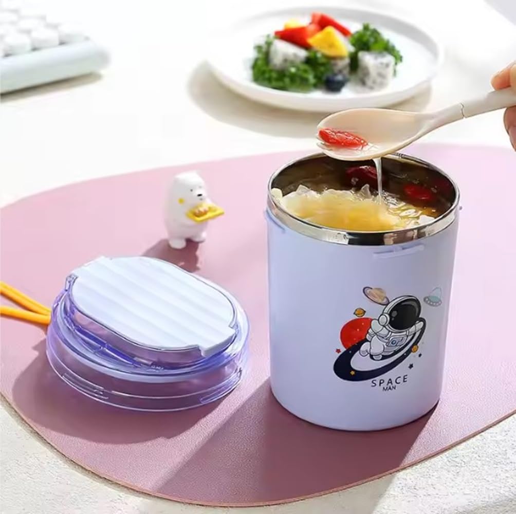 Stainless Steel Kids Lunch/Soup Cup Thermos with Spoon and Straw for travel - 530 ml