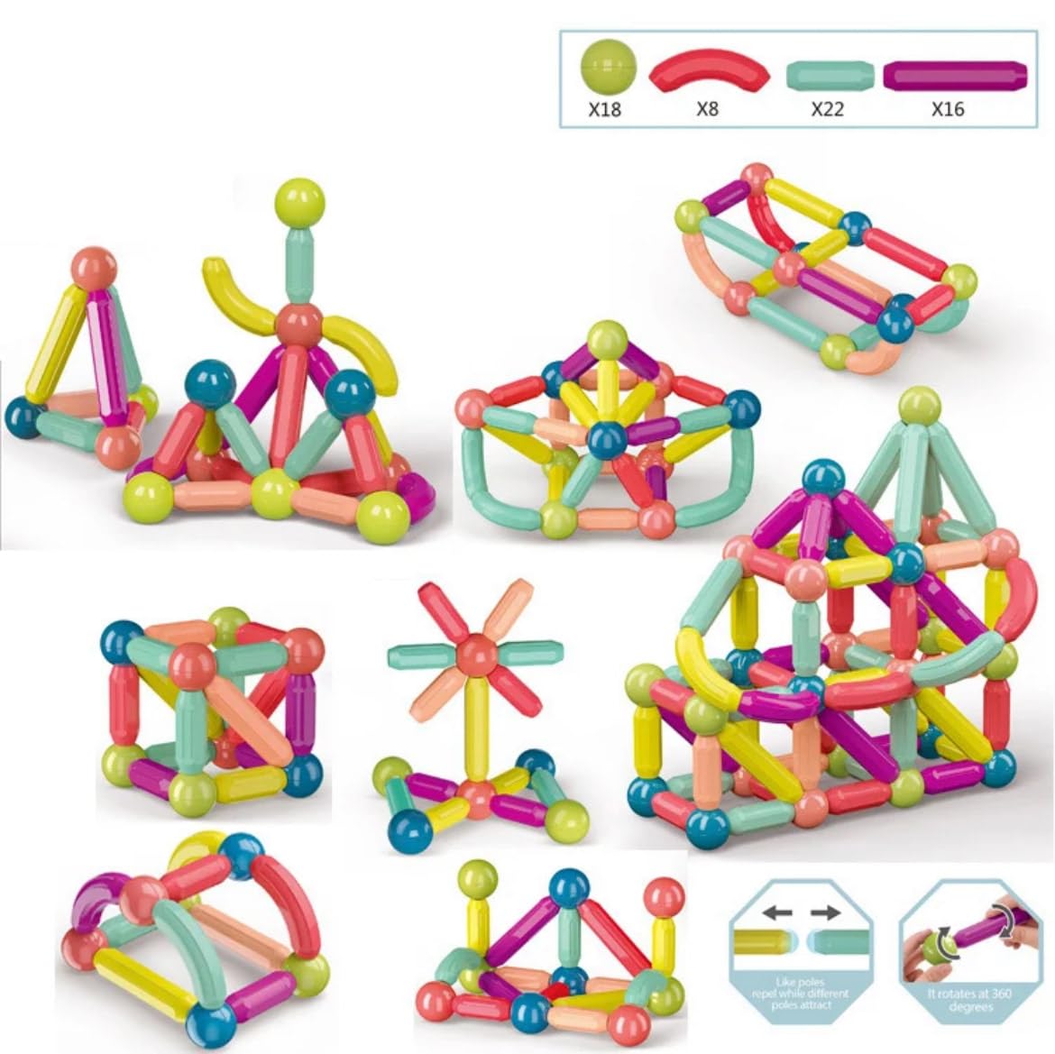 64 Pcs Magentic Sticks