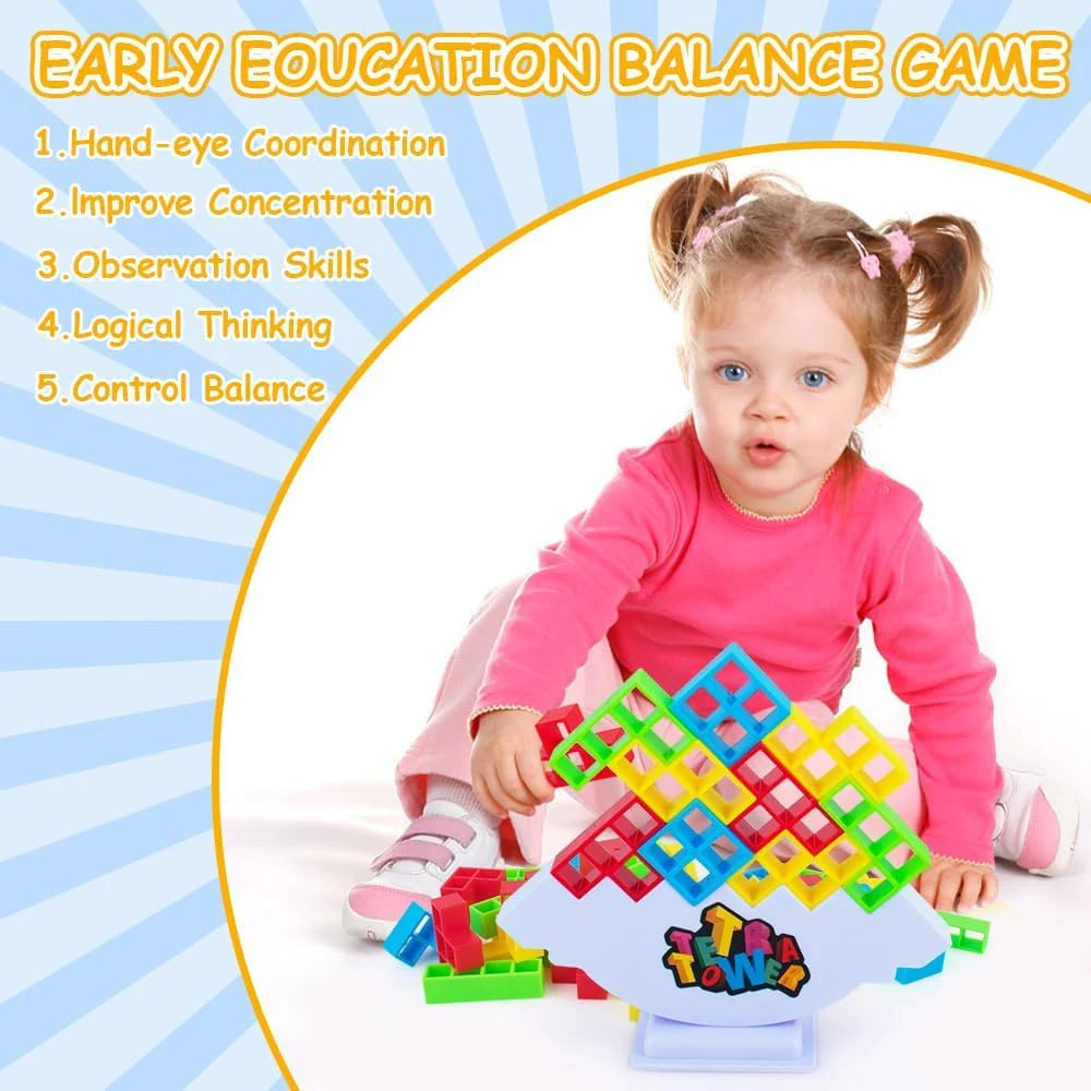 Tetra Tower Game 32 Pcs (4 Different Shapes) Stack Tower Blocks with 22 Cards