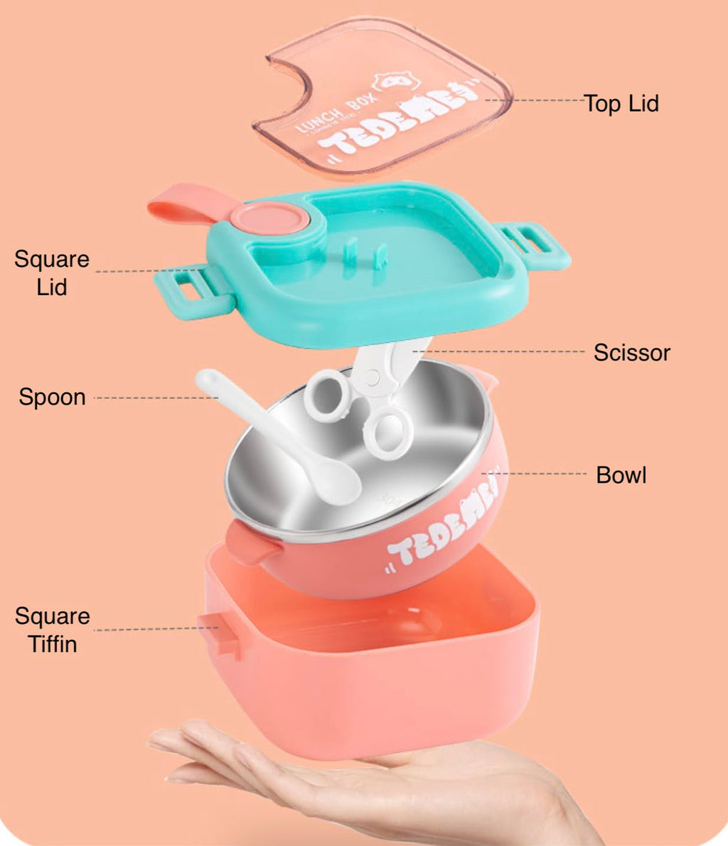 Stainless Steel Children's Insulated Baby Food Bowl with Spoon and Scissors