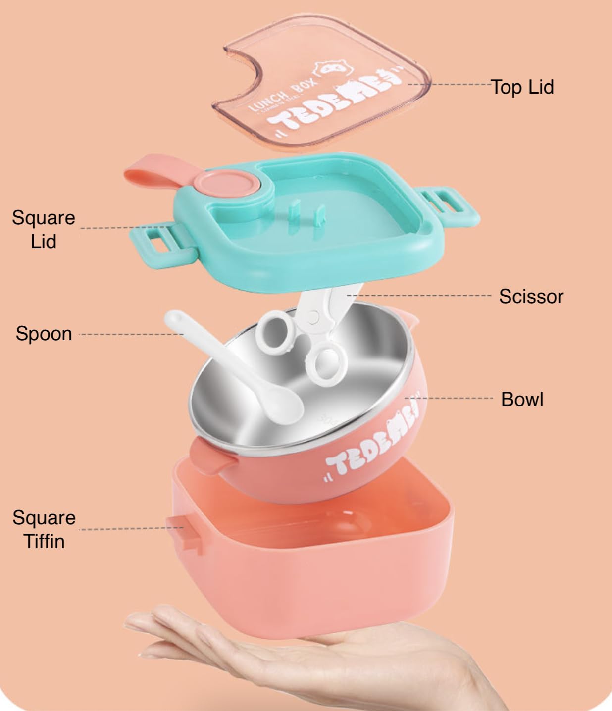 Stainless Steel Children's Insulated Baby Food Bowl with Spoon and Scissors