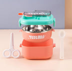 Stainless Steel Children's Insulated Baby Food Bowl with Spoon and Scissors