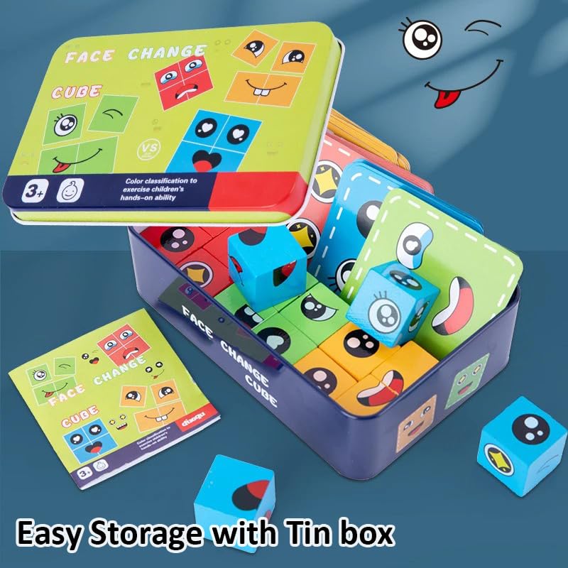 16 Pcs Face Changing Wooden Blocks Puzzle Toy