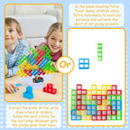 Tetra Tower Game 32 Pcs (4 Different Shapes) Stack Tower Blocks with 22 Cards