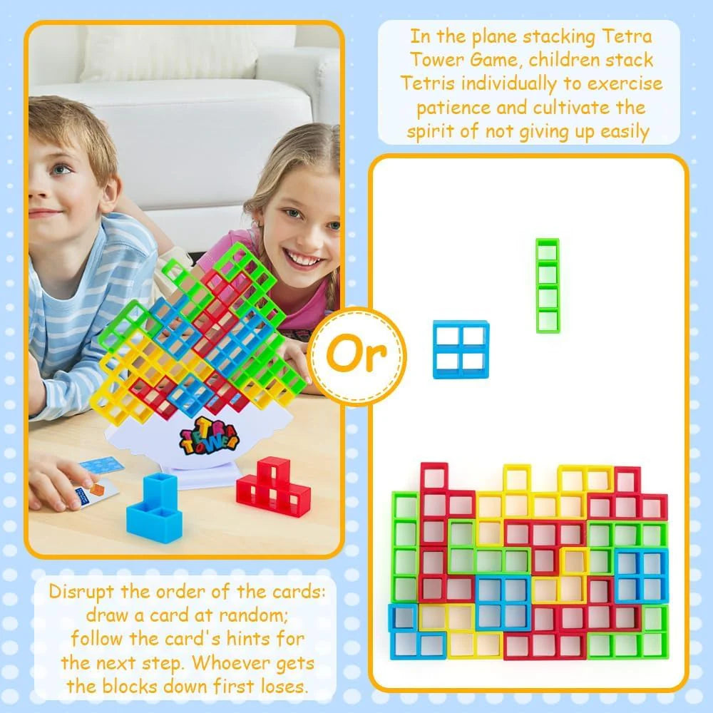 Tetra Tower Game 32 Pcs (4 Different Shapes) Stack Tower Blocks with 22 Cards