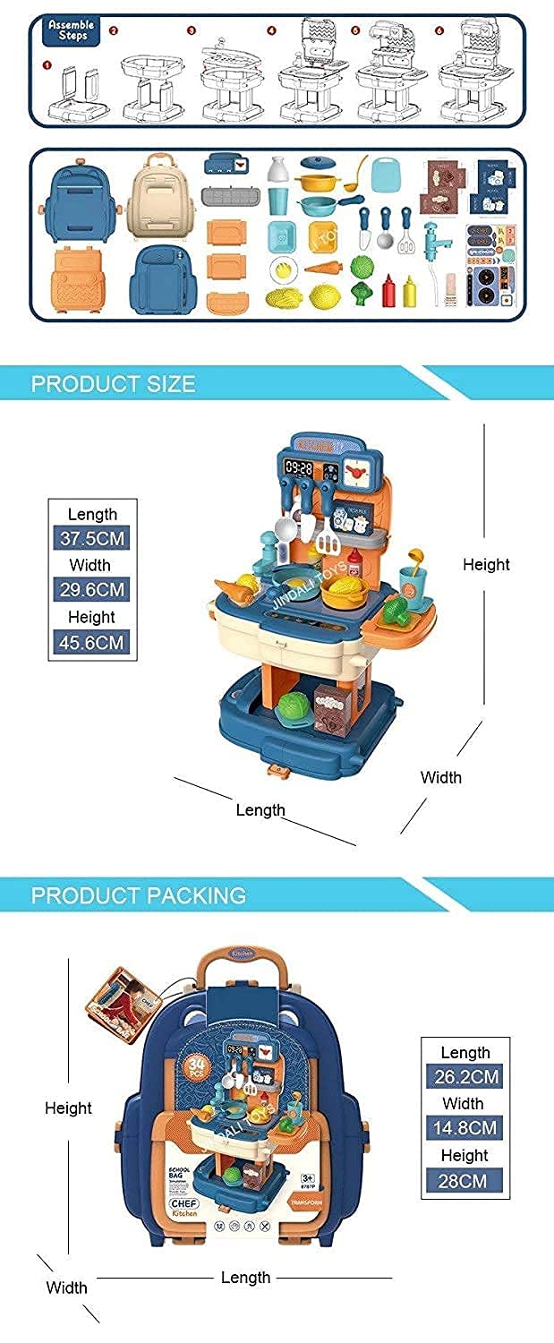 Simulation Kitchen Set with Tableware and Utensils for Pretend Play Cooking and Dining.