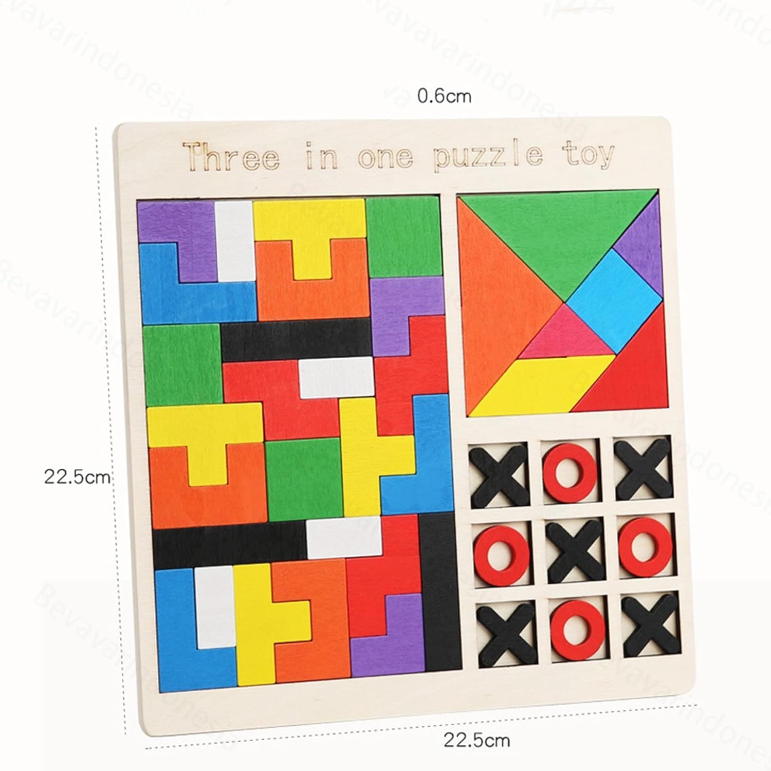 3-in-1 Wooden Puzzle Board Game Set