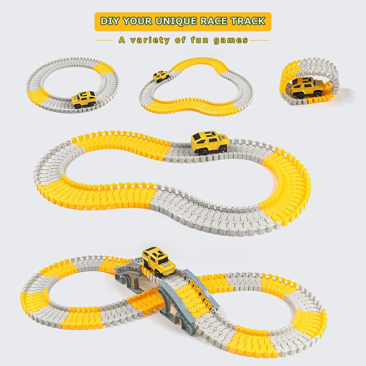 180 Pieces Construction Car Track Set Toys with Battery Operated Car, Create Your Own Engineering Race Track Toys for Kids, Train Track Set for Kids, Toys for 3+ Year Old Boys & Girls