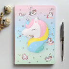 Unicorn-themed diary with pastel colors on a white background