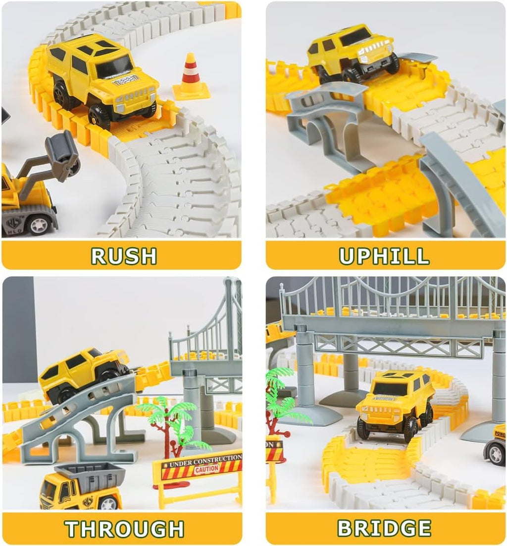 180 Pieces Construction Car Track Set Toys with Battery Operated Car, Create Your Own Engineering Race Track Toys for Kids, Train Track Set for Kids, Toys for 3+ Year Old Boys & Girls