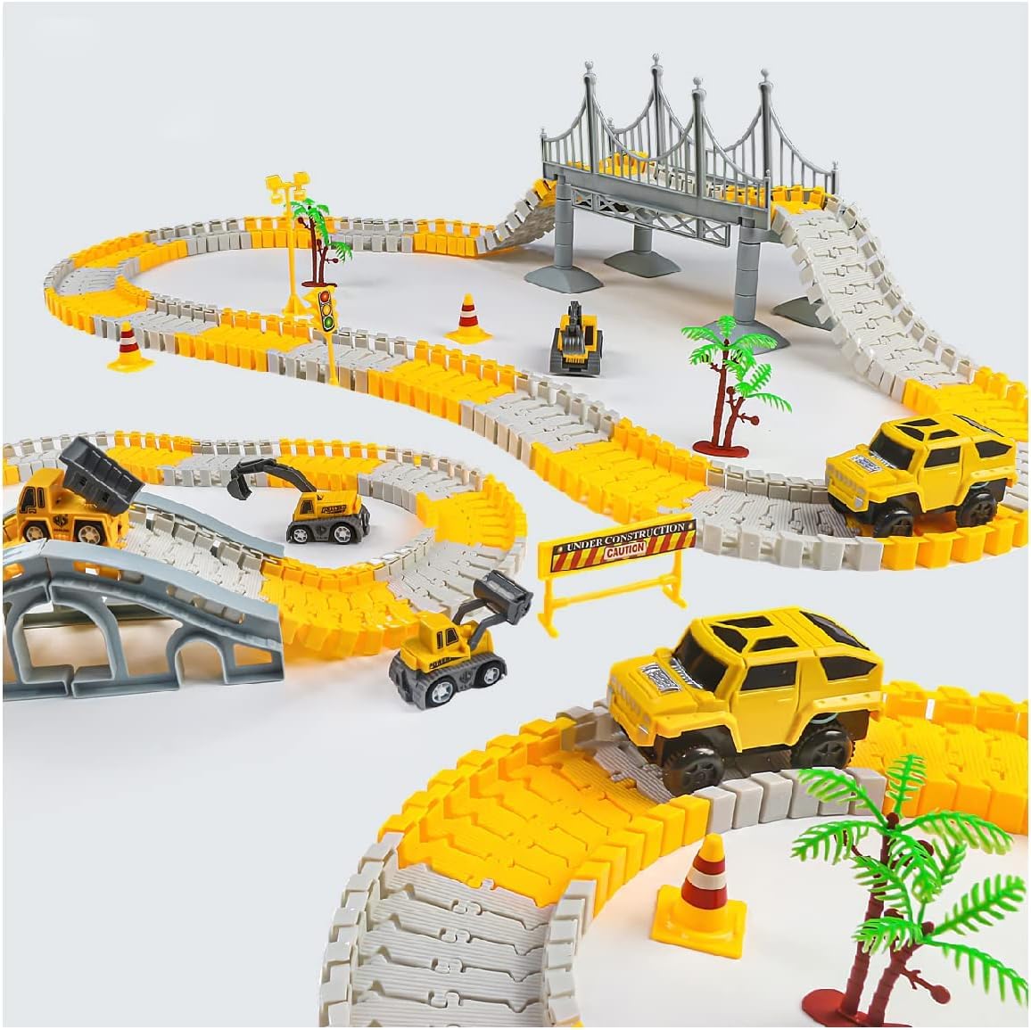 180 Pieces Construction Car Track Set Toys with Battery Operated Car, Create Your Own Engineering Race Track Toys for Kids, Train Track Set for Kids, Toys for 3+ Year Old Boys & Girls