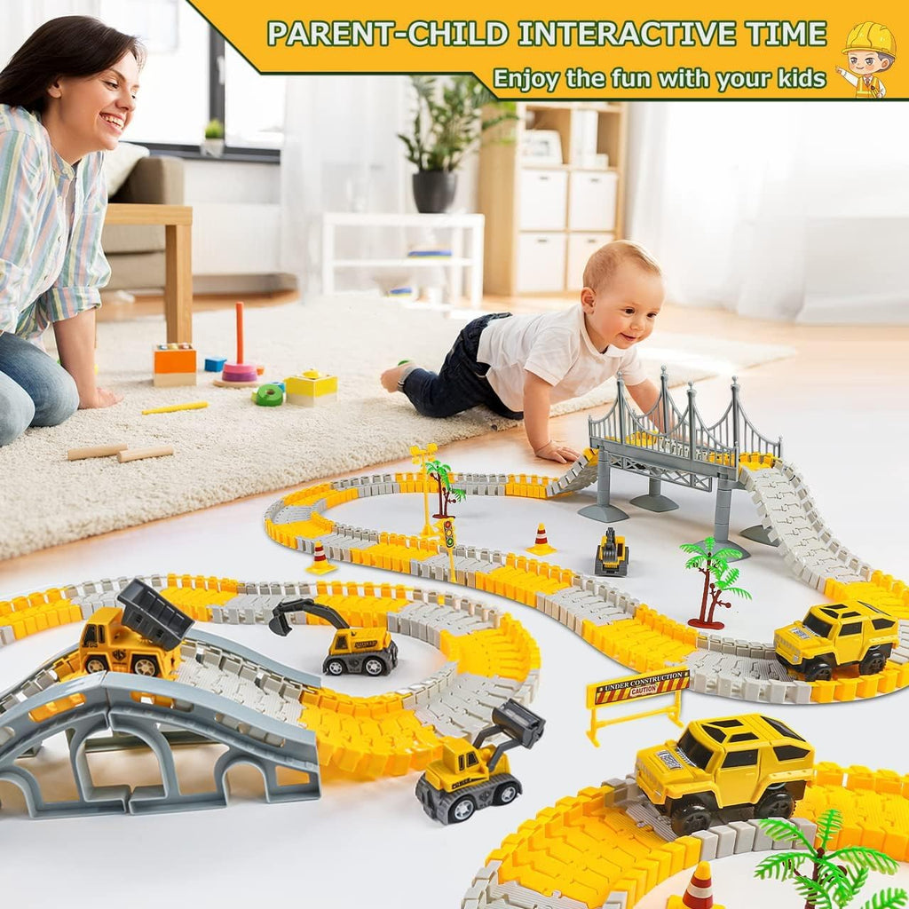 180 Pieces Construction Car Track Set Toys with Battery Operated Car, Create Your Own Engineering Race Track Toys for Kids, Train Track Set for Kids, Toys for 3+ Year Old Boys & Girls