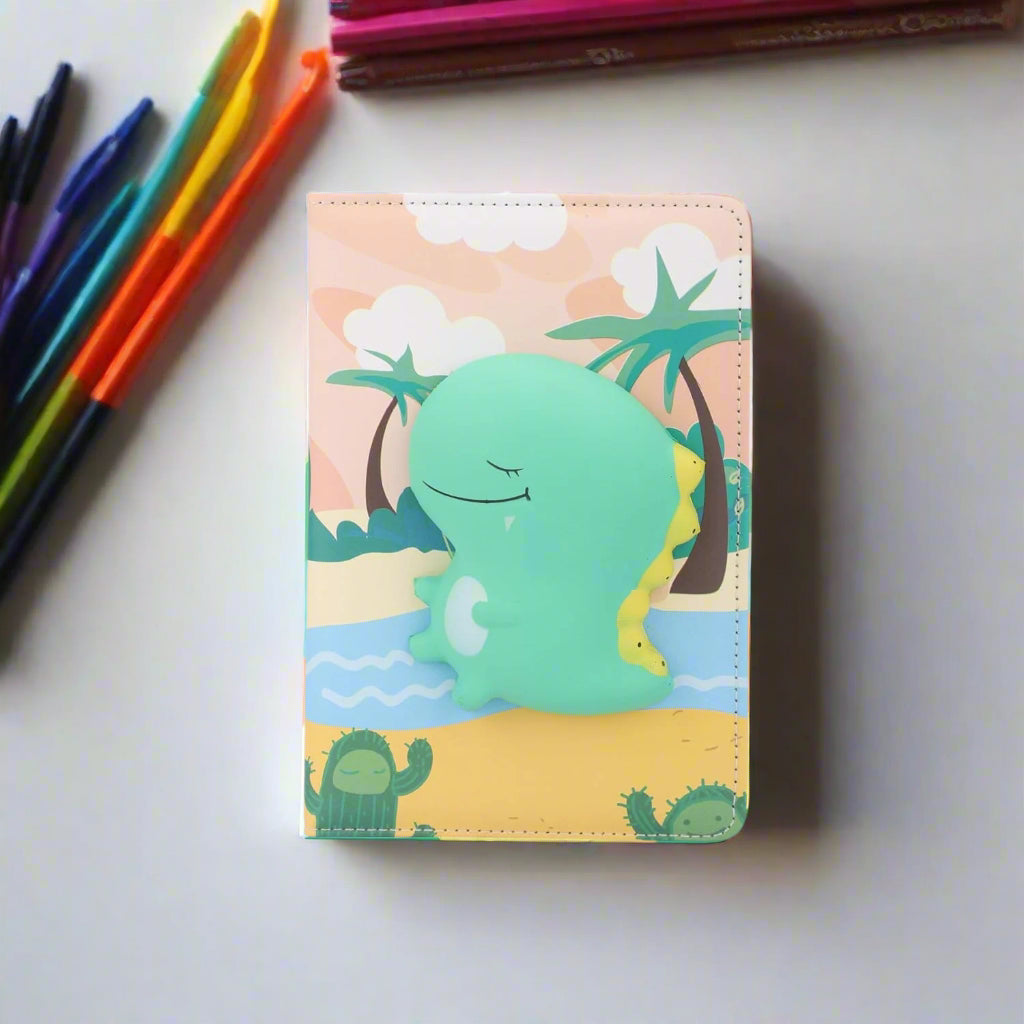 diary with a dinosaur design on a it