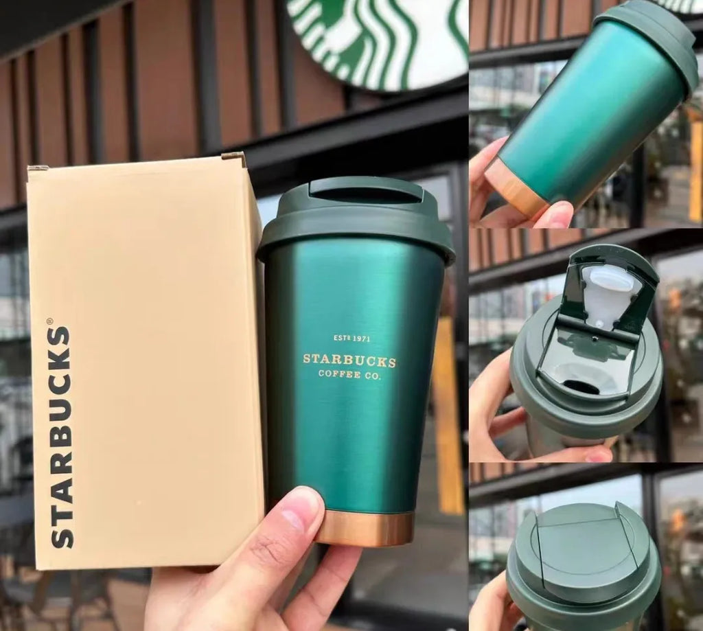 Starbuck Dark Green & Rose Gold Coffee Tumbler – 384ml