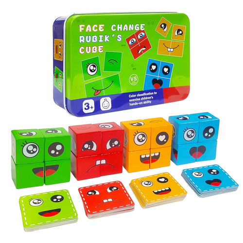 16 Pcs Face Changing Wooden Blocks Puzzle Toy