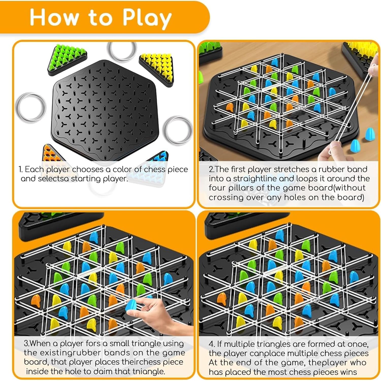 Chain Triangle Chess Game Triggle Rubber Band Game For Kids