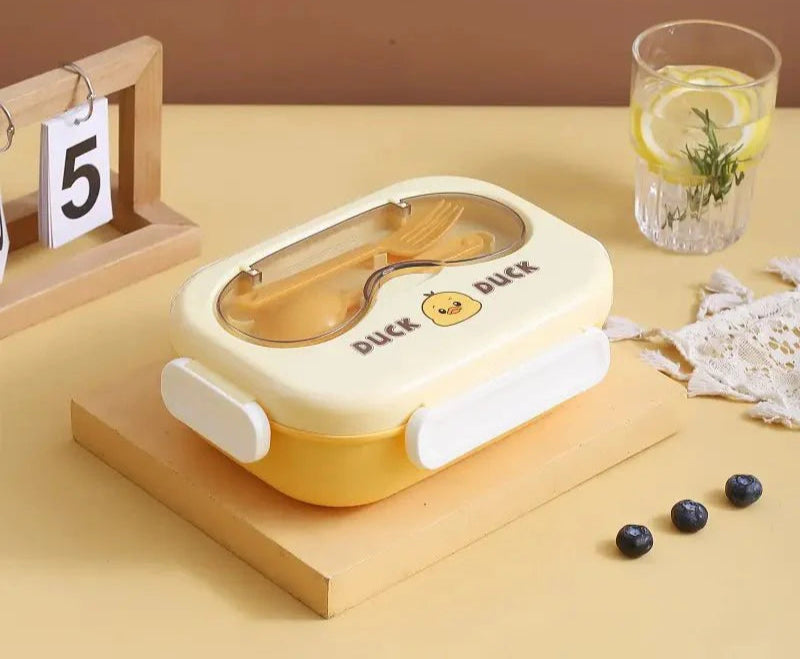 Yellow Duck-Duck Theme Double Lock Stainless Steel Kids Lunch/Tiffin Box