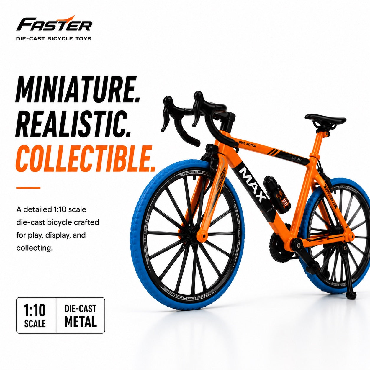 Premium 1:10 Scale Die-Cast Bicycle Toy With Realistic Design, Movable Pedals and Sturdy Metal Construction