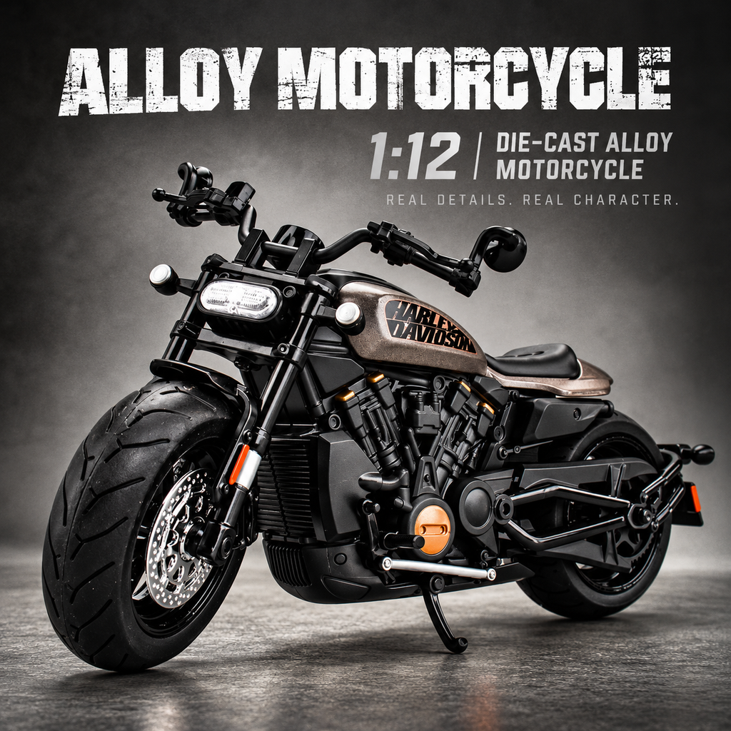 1:12 Scale Cruiser Motorcycle Diecast Bike | Metal Motorcycle Toy with Working Suspension & Rubber Tires