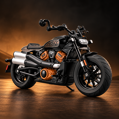 detailed rubber tires and steerable front wheel cruiser motorcycle miniature