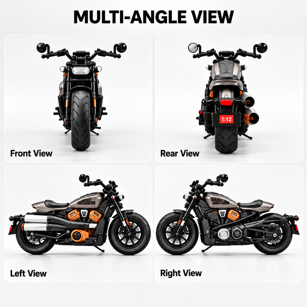 1:12 Scale Cruiser Motorcycle Diecast Bike | Metal Motorcycle Toy with Working Suspension & Rubber Tires