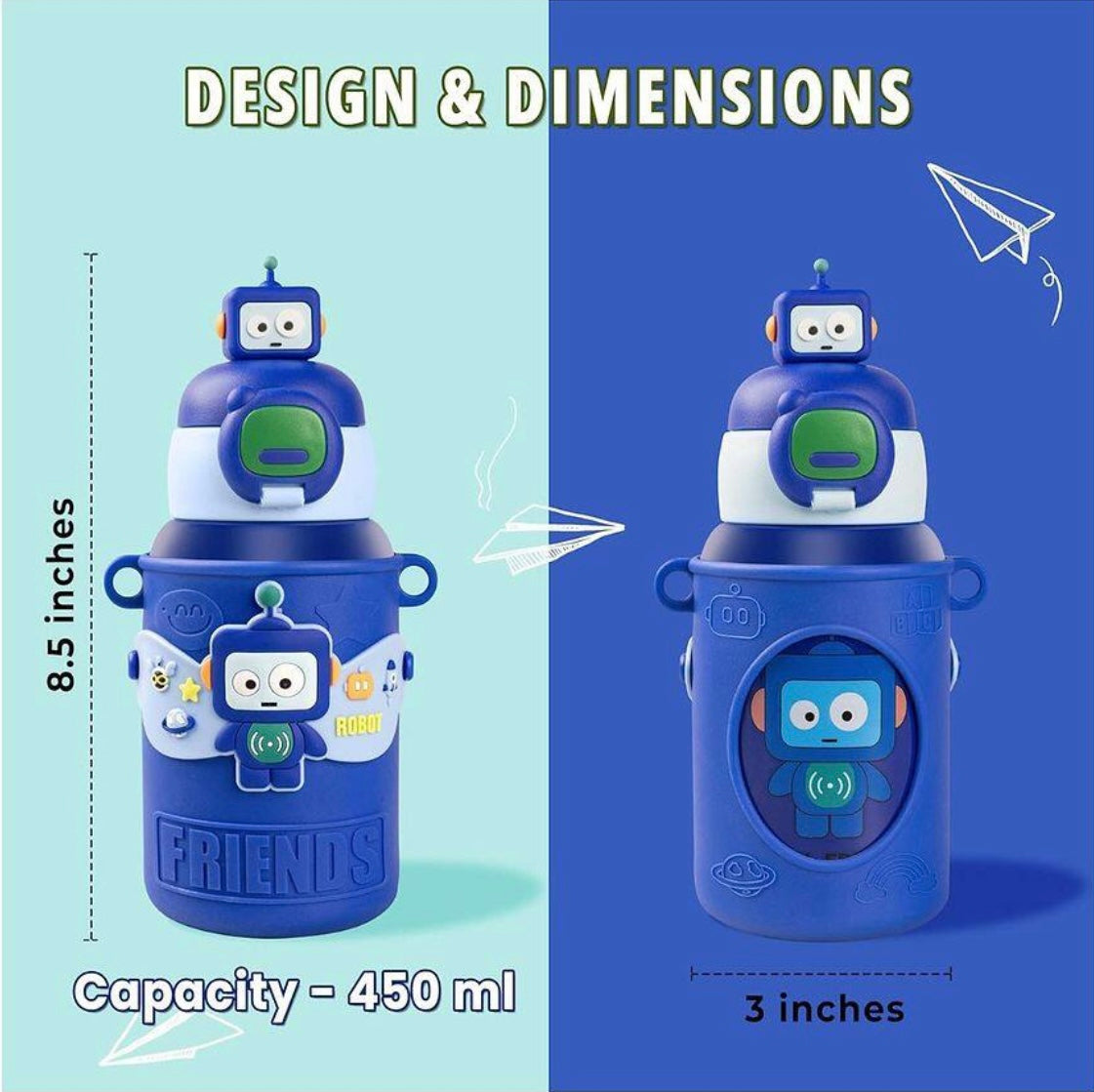 Kids Insulated Water Bottle, Stainless Steel, BPA Free, Spill-proof