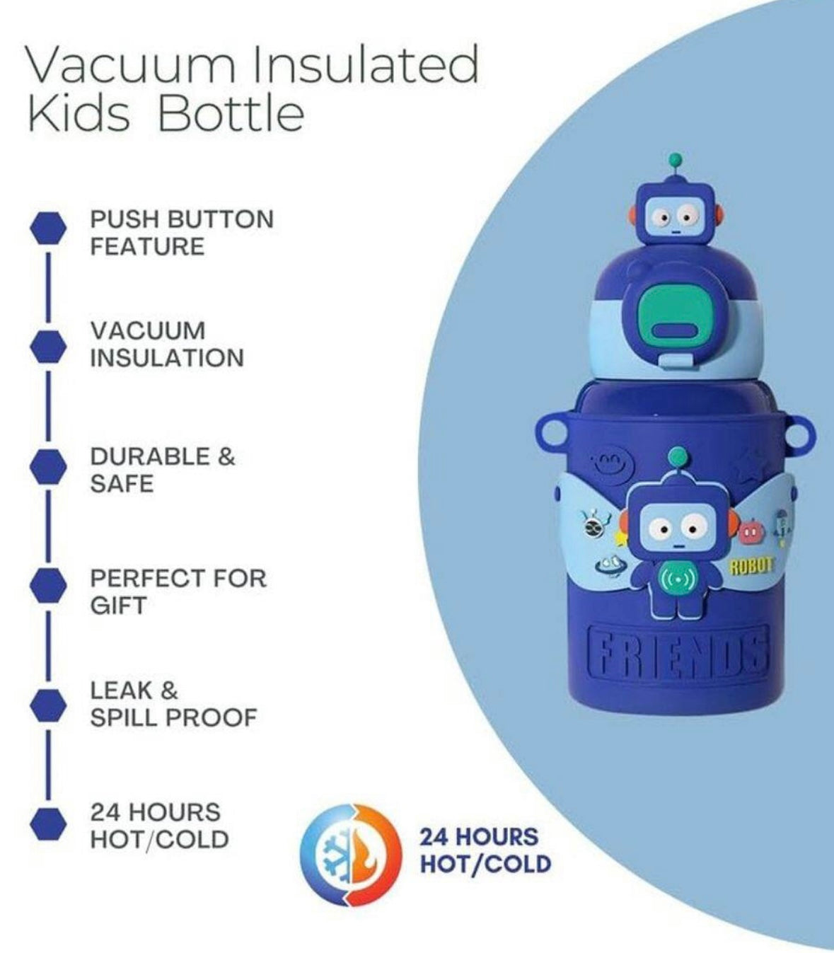 Kids Insulated Water Bottle, Stainless Steel, BPA Free, Spill-proof