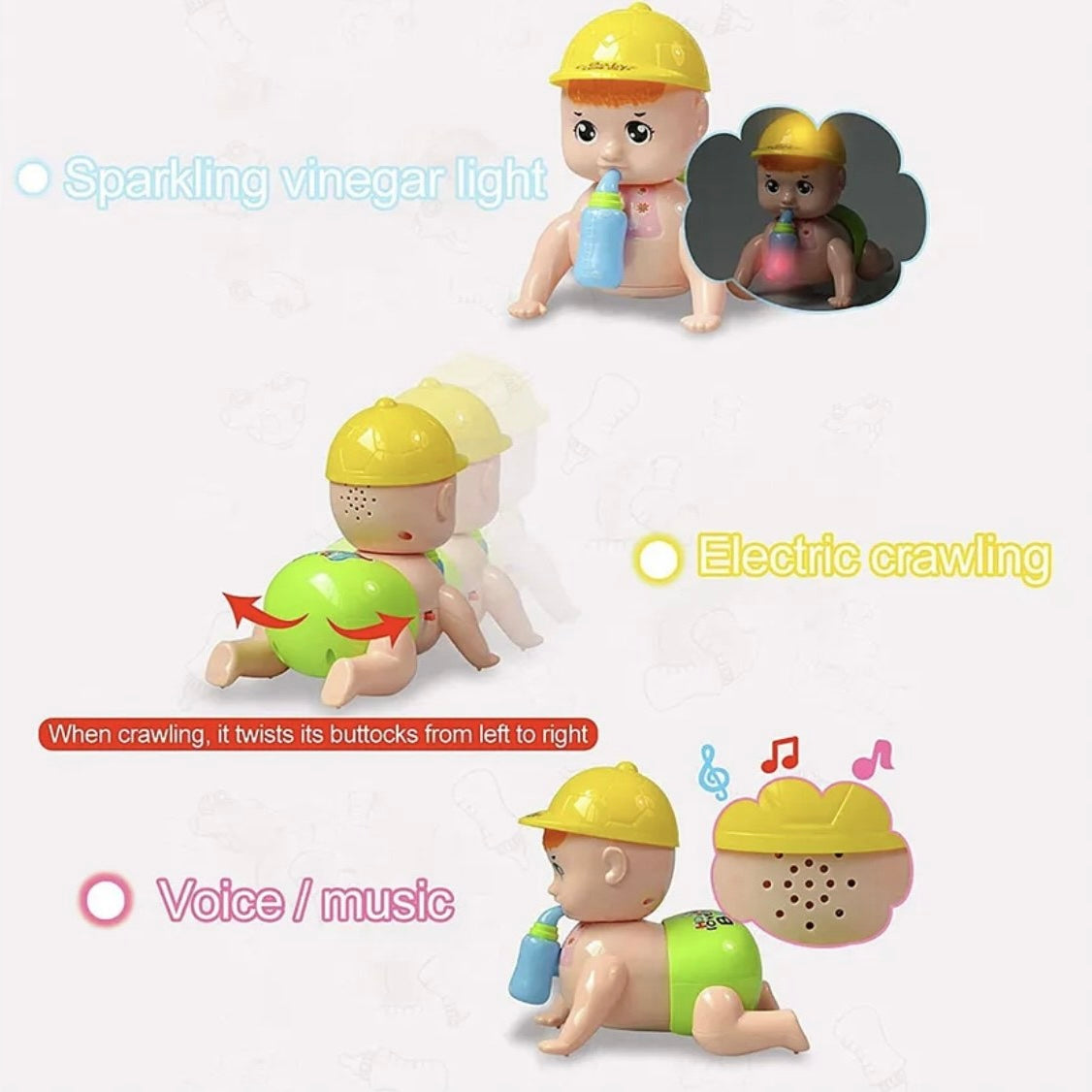 Cap Crawling Boy for Babies 6-12 Months, Light, Sound and Motion Toys