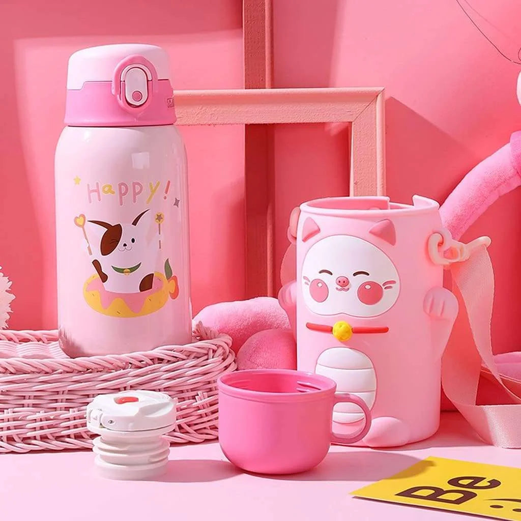 Kids Cute Animal Stainless Steel Insulated Bottle with cup – 500ml