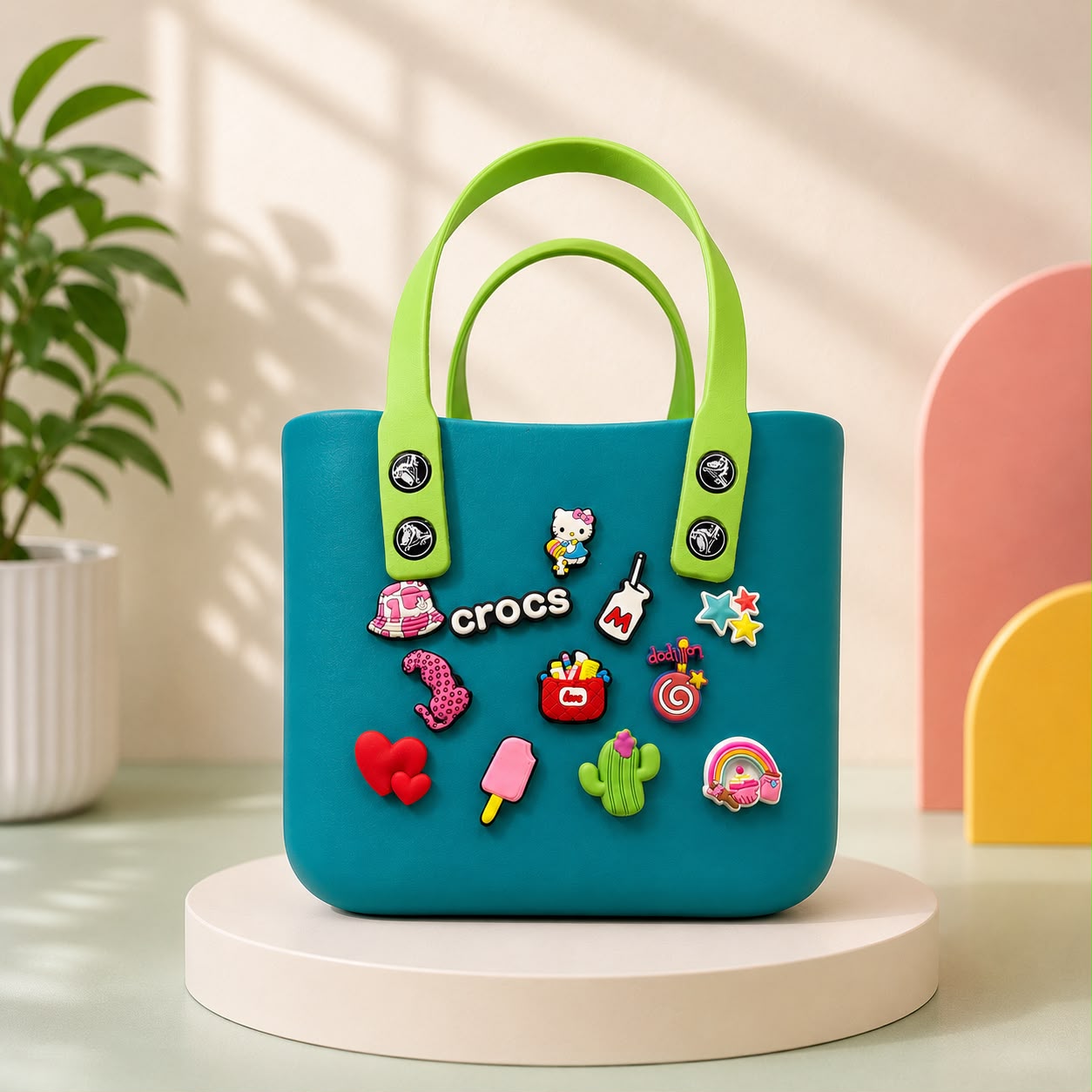 Tote Bag with Cartoon Charms, 5 Lt