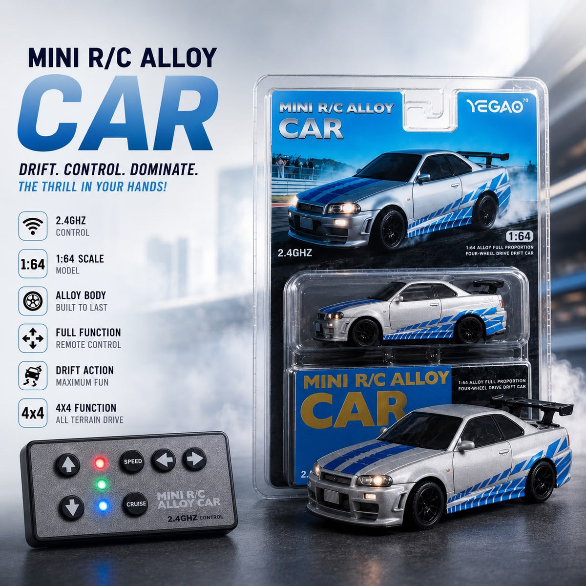 Yegao Mini RC Car 2.4GHZ, 1:64 Scale, Full Proportion Four-wheel Drive Drift Car