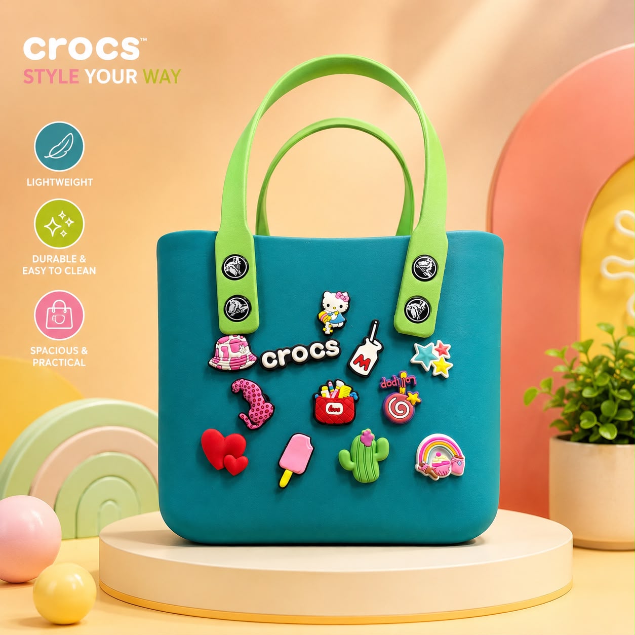 Tote Bag with Cartoon Charms, 5 Lt