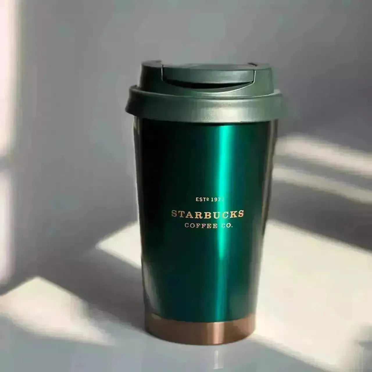 Starbuck Dark Green & Rose Gold Coffee Tumbler – 384ml