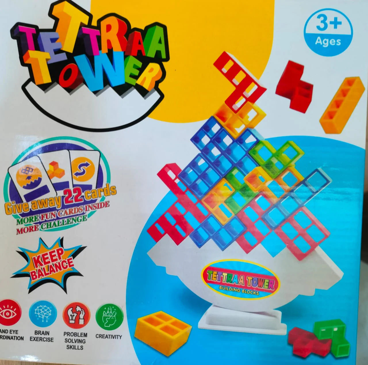 Tetra Tower Game 32 Pcs (4 Different Shapes) Stack Tower Blocks with 22 Cards