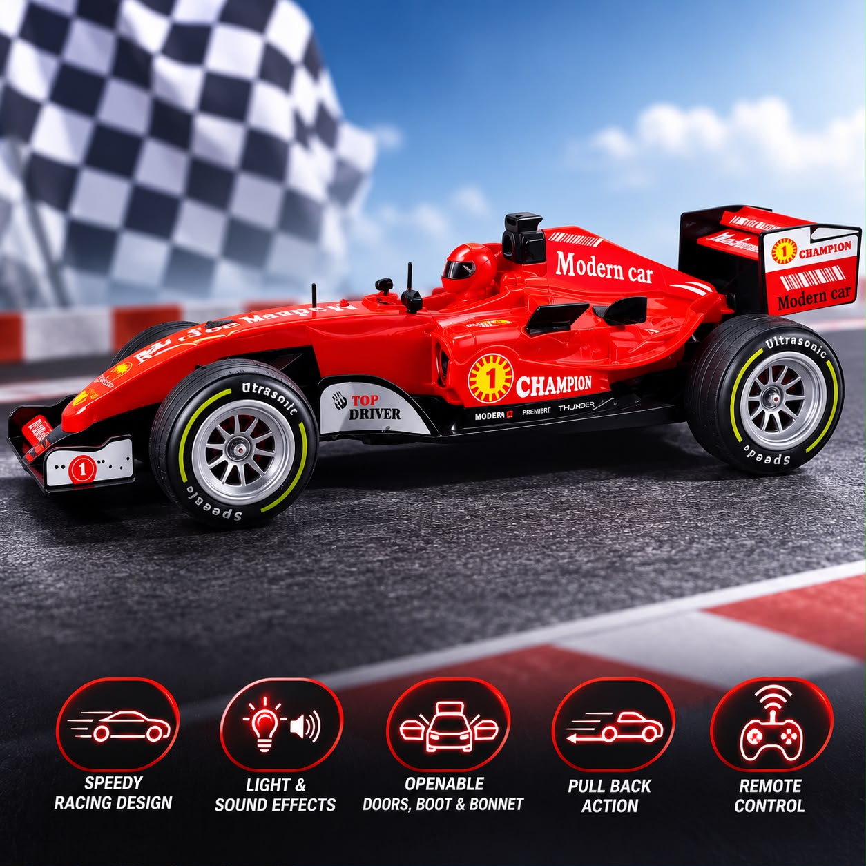 1:12 Scale Champions Remote Control High Speed Car Toy, Red